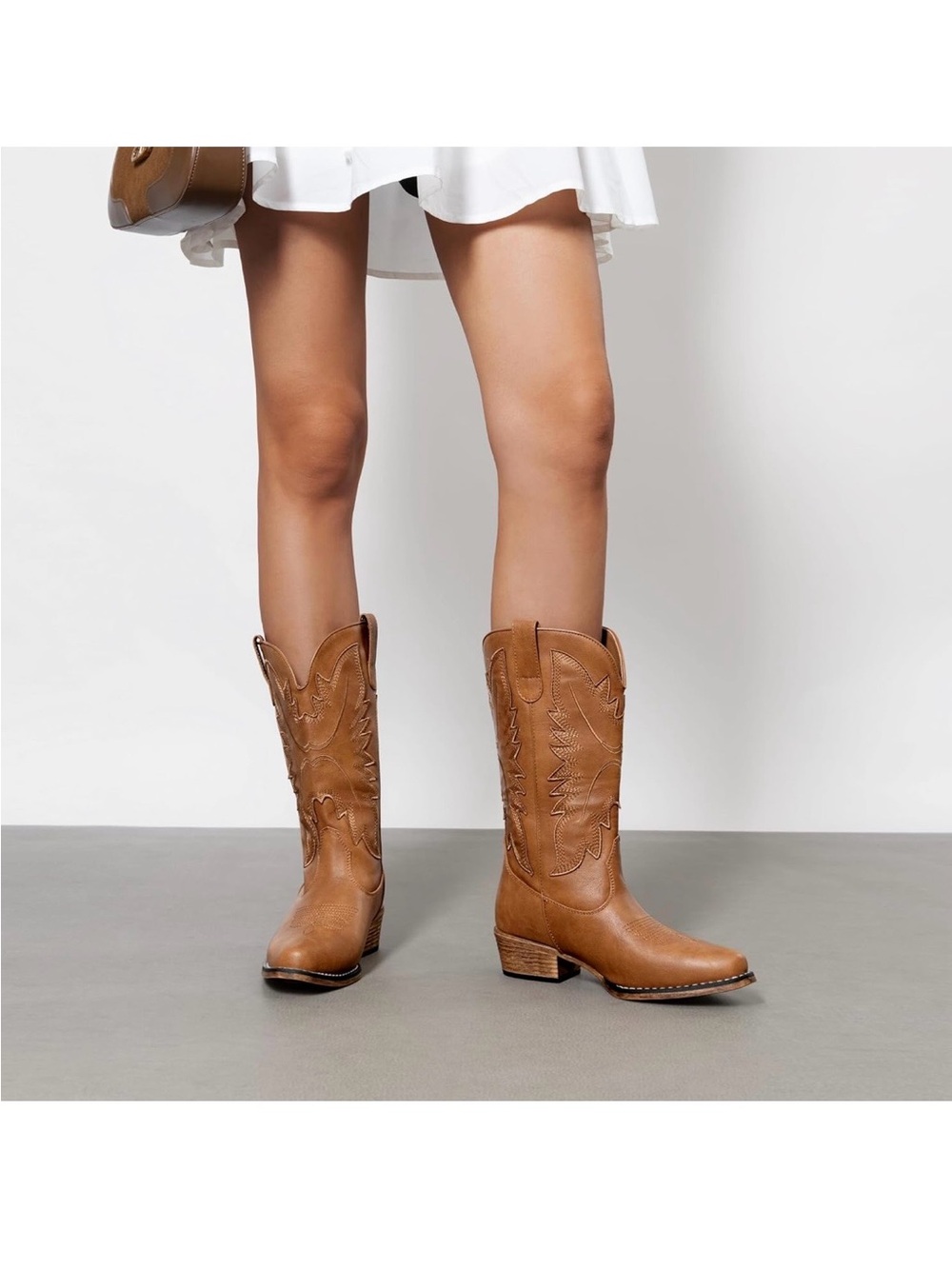 DREAM PARIS Cowboy Boots for Women Cowgirl Western Mid Calf Boots Snip Toe